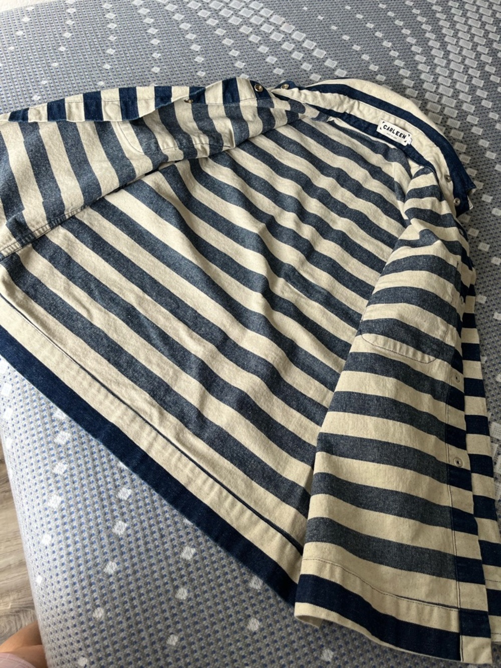 Carleen Navy and Cream Striped Button-Down Shirt Jacket - Picture 4 of 8